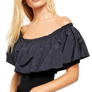 Free People Pouf Goes My Heart Off-Shoulder Black Blouse